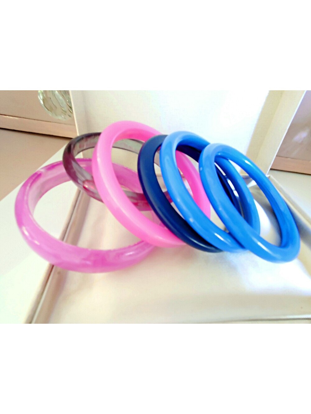 Vintage 80s Purple and Blue Plastic Resin Bangle Bracelet Lot